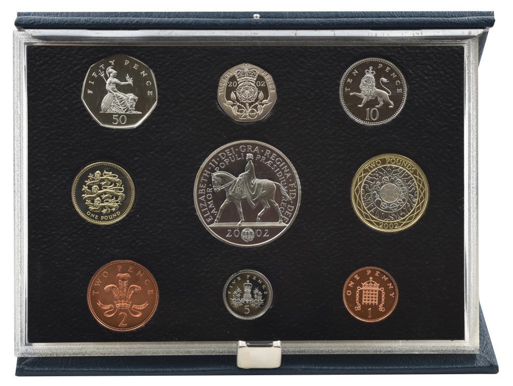Набір колекційних монет Великобританія 9 монет 2002 Proof 1/2/5/10/20/50 пенсів 1/2/5 фунтів у сувенірному пакуванні (М23769)