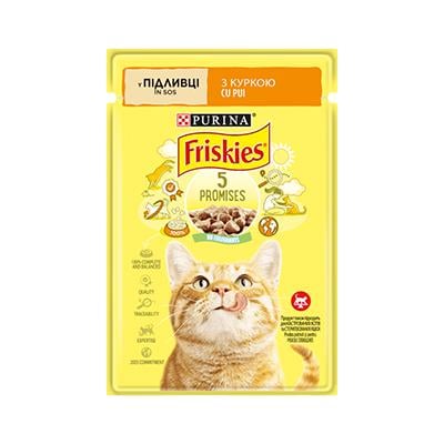 Корм для котів вологий Friskies Шматочки у підливці з куркою 85 г 26 шт.
