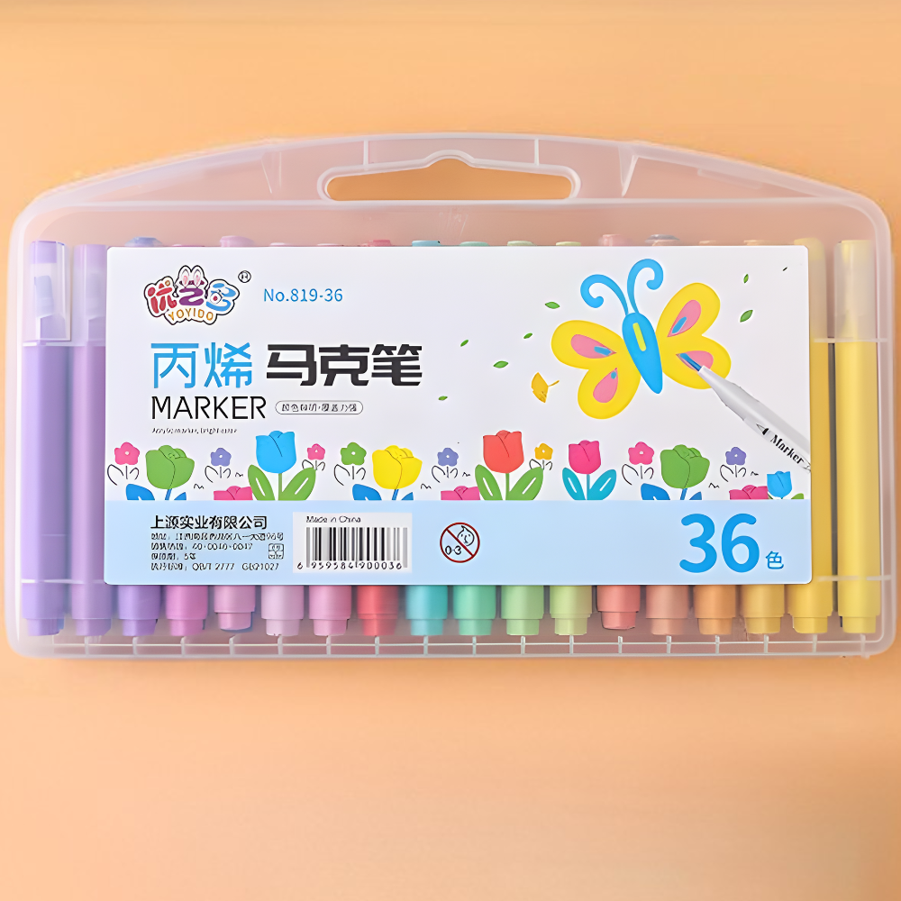 Набор акриловых маркеров для рисования и творчества для дерева и керамики в пластиковом кейсе 36 шт.