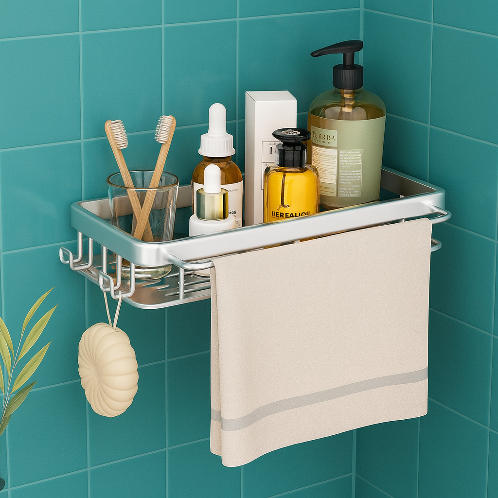 Полка с держателем и крючками Lighty для ванной комнаты 30 см (29505936)