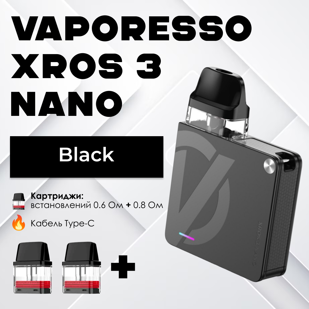 POD-система Vaporesso XROS 3 Nano Pod Kit многоразовая 1000 mAh 2 мл 2 картриджа в комплекте Black (96d73520) - фото 2