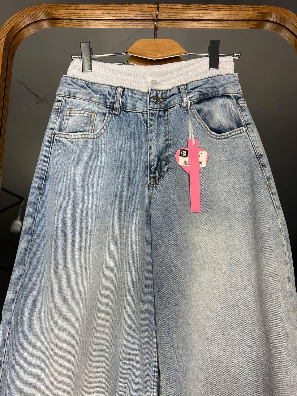 Джинси жіночі I8 162-24 PALAZO BOXER резинка на талії широкі кльош від стегна р. 27 Білий/Блакитний (1593) - фото 5