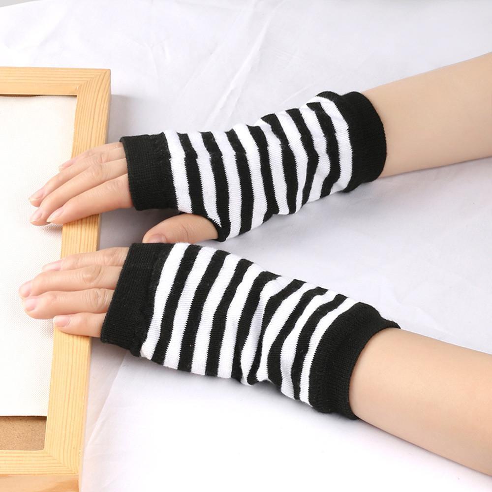 Митенки без пальцев коротые полосатые One Size Черно-белый (3610)