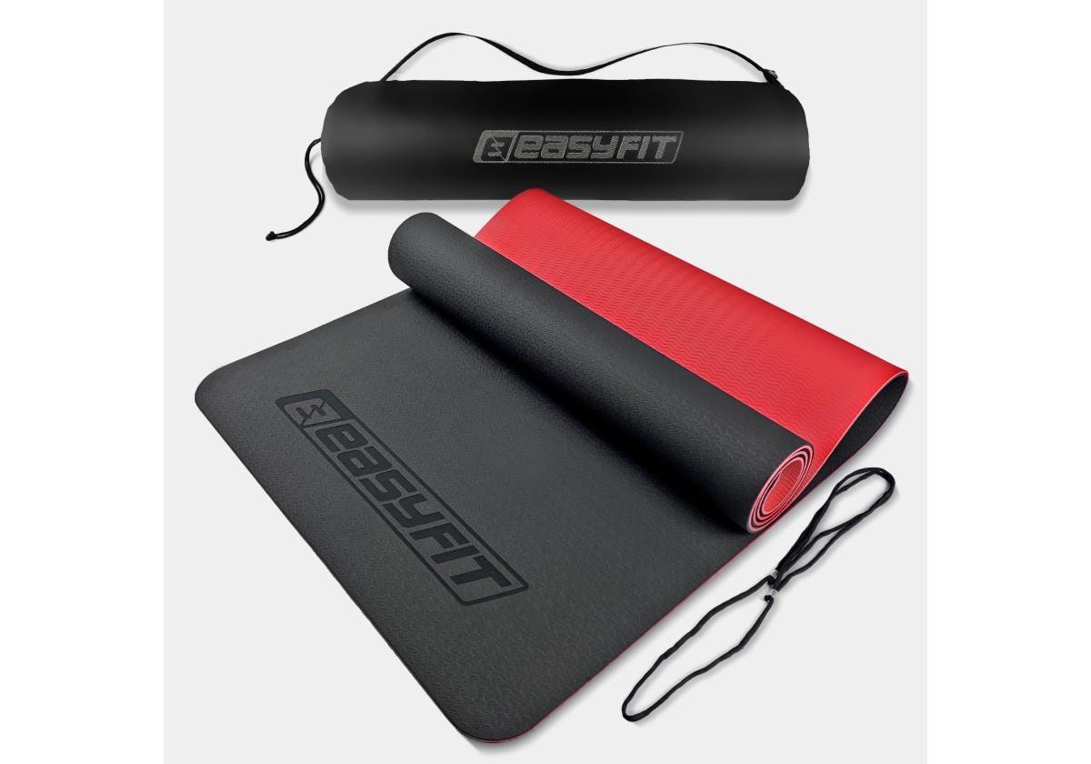 Коврик для йоги и фитнеса EasyFit TPE/TC двухслойный с чехлом 6 мм Черный с красным (EF-1924s-BR)