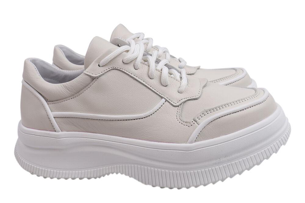 Кроссовки женские Masheros из кожи на низком ходу на шнуровке р. 39 Молочный (20-21DTC)