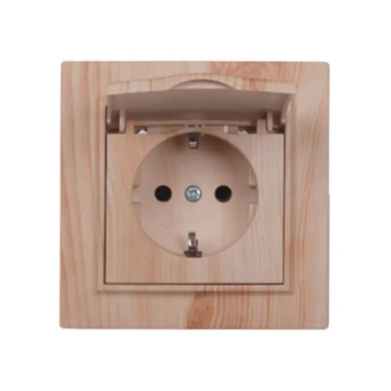 Розетка с крышкой ElectroHouse с заземлением IP22 16 A Светлое дерево (EH-2116P-WW)
