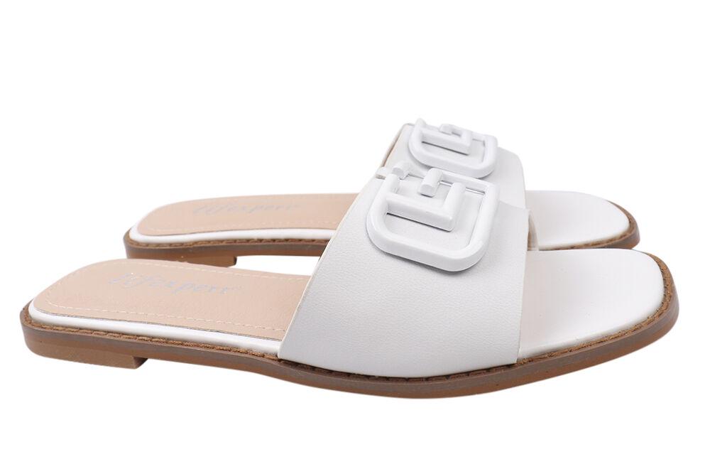 Шлепанцы женские Li Fexpert из кожи на низком ходу с открытой пятой р. 41 Белый (675-21/22LSHC)