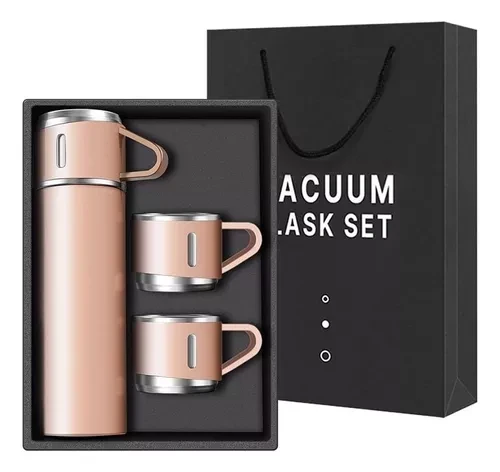 Термос та 3 чашки Vacuum Bottle у подарунковому пакеті 500 мл Бежевий (2872) - фото 3