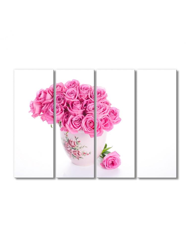 Картина модульная Розовые розы в вазе 4 модуля 70x105 см