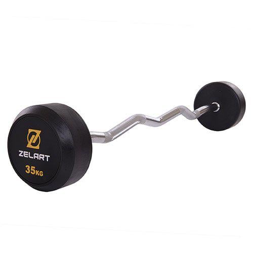 Штанга фіксована вигнута Rubber Coated Barbell Zelart TA-2687 35 кг Чорний (58363067) - фото 1