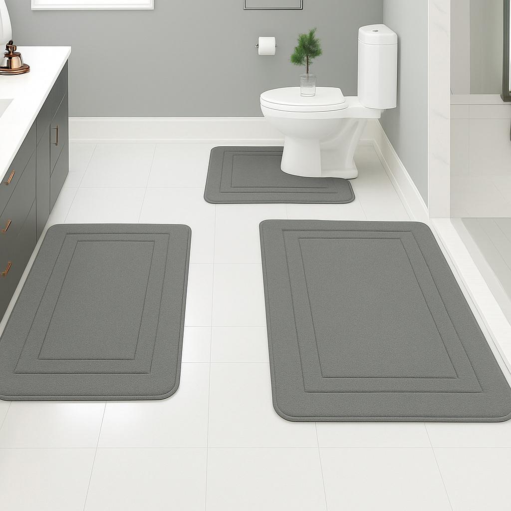 Набір килимків для ванної з ефектом пам'яті KVADRO антиковзкий водопоглинаючий 3 шт. Темно-сірий (7802645)