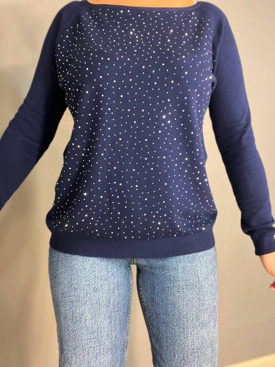 Джемпер женский ACCORDDREAM 9067 тонкий свитер россыпь камней OS Темно-синий (1213) - фото 6 Джемпер женский ACCORDDREAM 9067 тонкий свитер россыпь камней OS Темно-синий (1213) - фото 6
