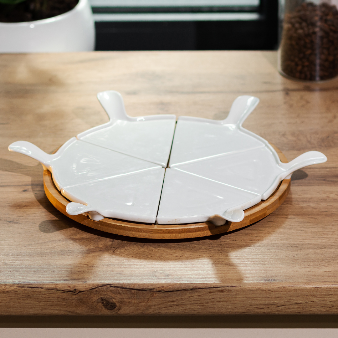 Тарелка для пиццы керамическая вращающаяся бамбуковое основание 28 см (4774) - фото 2 Тарелка для пиццы керамическая вращающаяся бамбуковое основание 28 см (4774) - фото 2