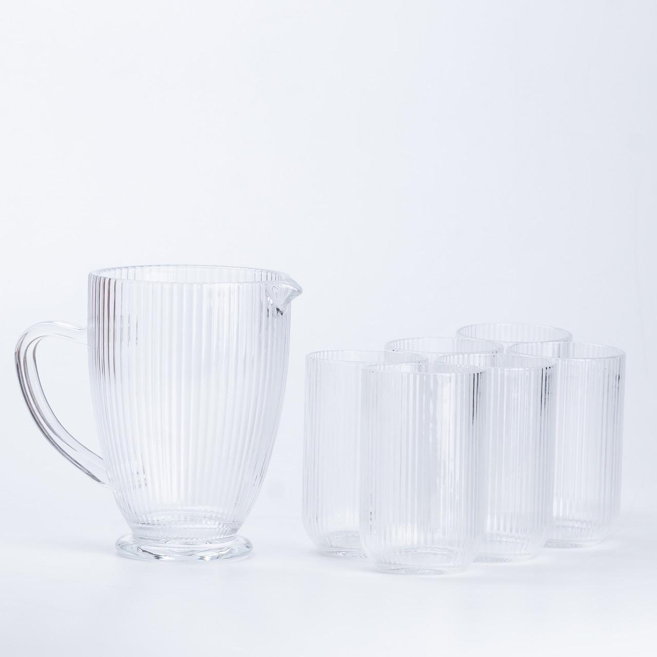 Набор стеклянный кувшин и 6 стаканов Прозрачный