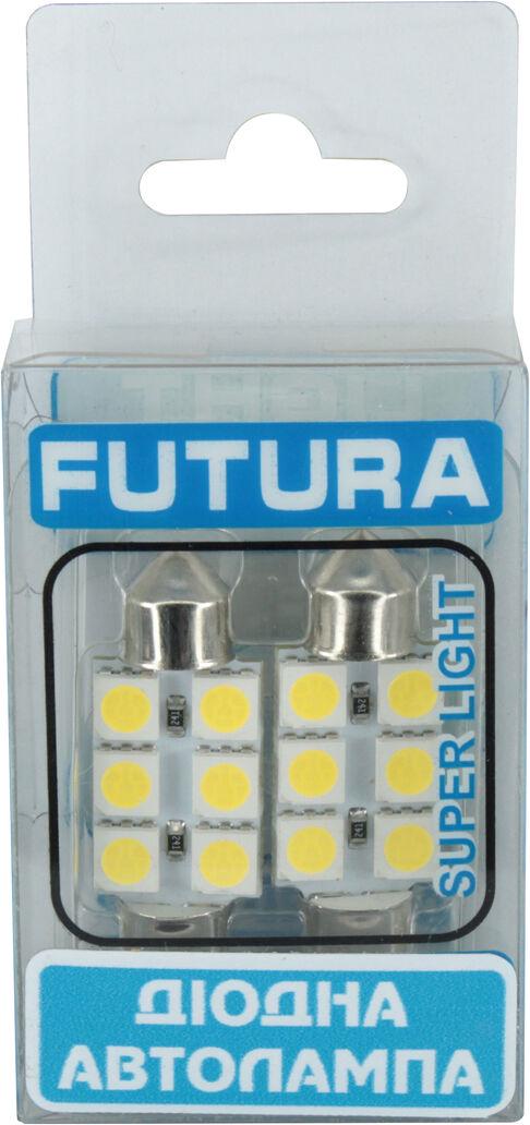 Лампочка 2-х цокольная Futura LED T11 C10W SMD 6-диодов 12V-1,7 Вт SV8,5-8 35 мм Белый