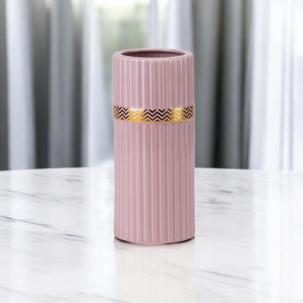 Ваза керамічна з золотим оздобленням 22 см Рожевий (80005) - фото 4