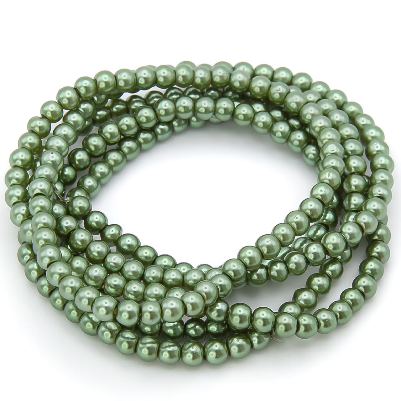 Бусины стеклянные на нитке под жемчуг 6 мм 80 см 145 шт. Хаки (БЖ0006ш49)