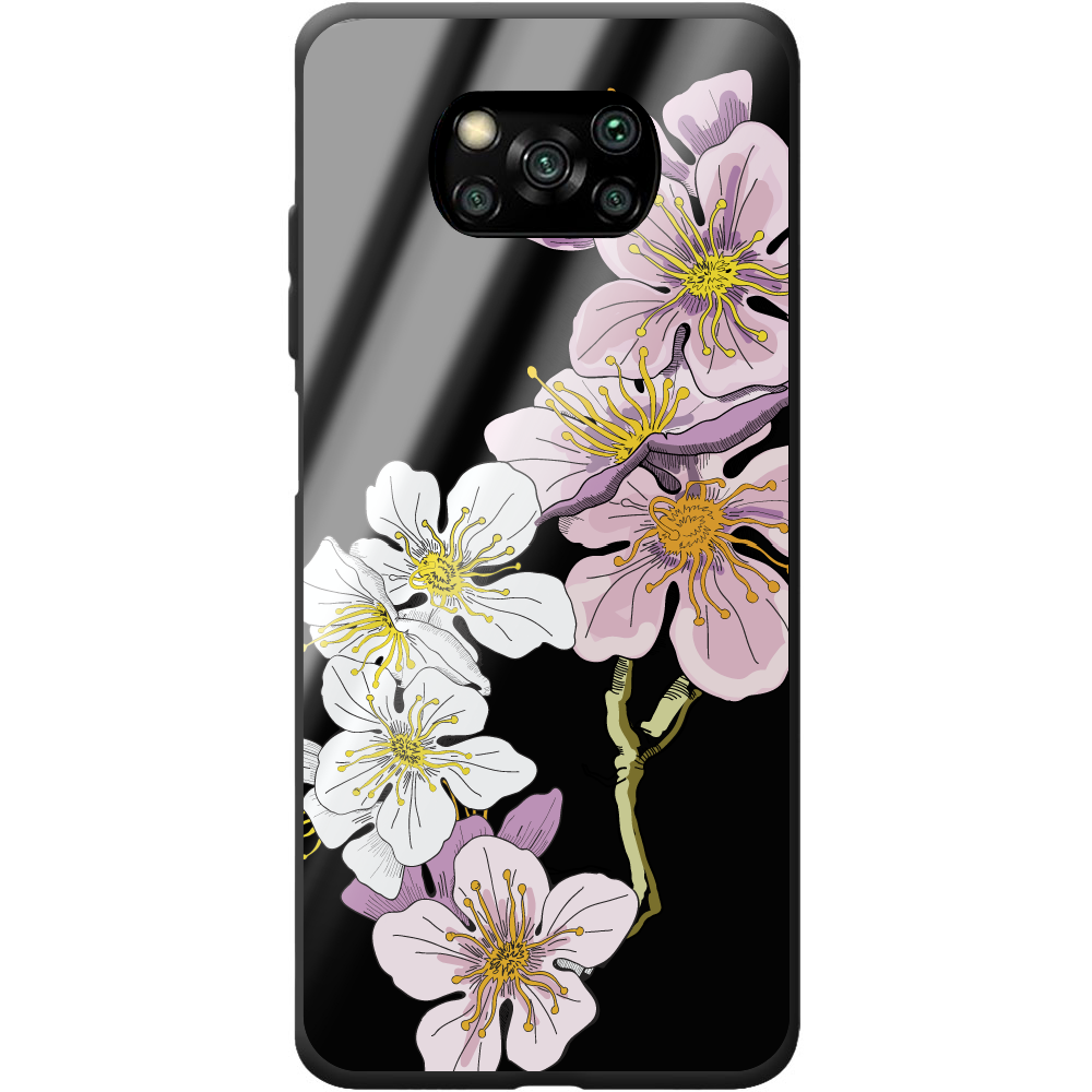 Чехол BoxFace Poco X3 Cherry Blossom Черный силикон со стеклом (41288-cc4-44193)