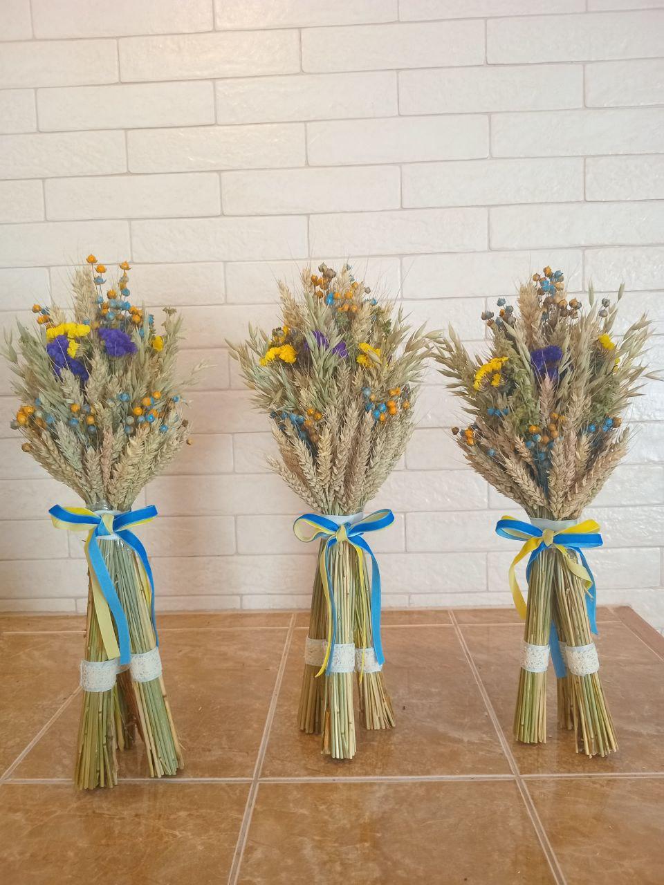 Дидух рождественский из колосья пшеницы/льна и овса на трех ножках 40-45 см с украинской лентой (2814653828) - фото 8