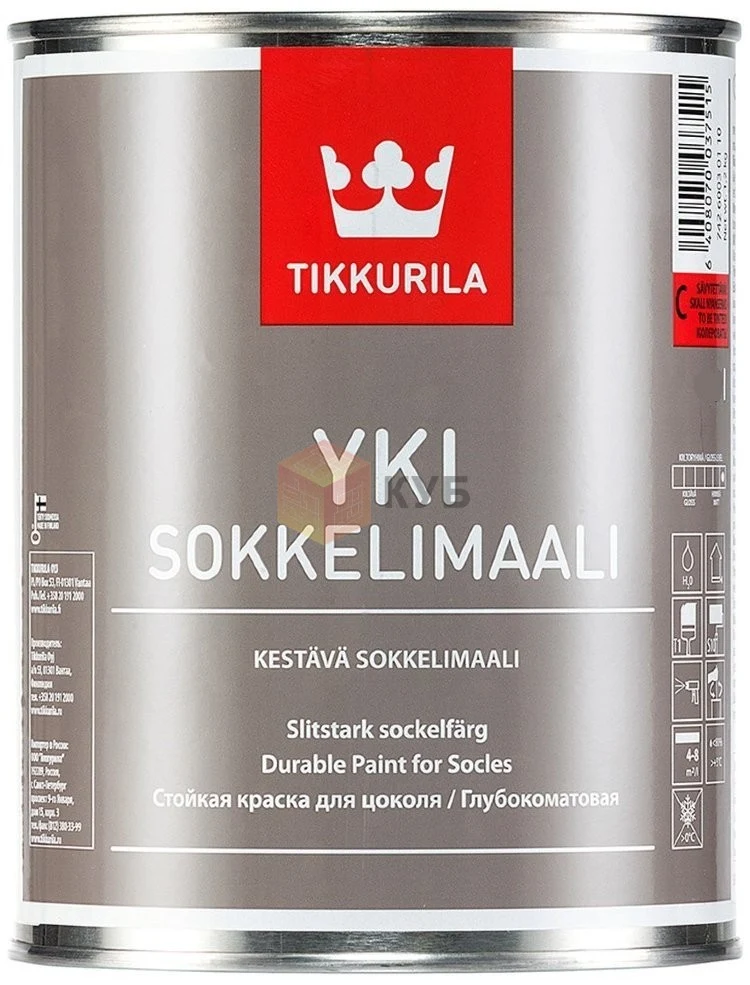 Краска TIKKURILA Yki матовая база С прозрачная для цоколей с антимикробными свойствами 0,9 л (1819478463)