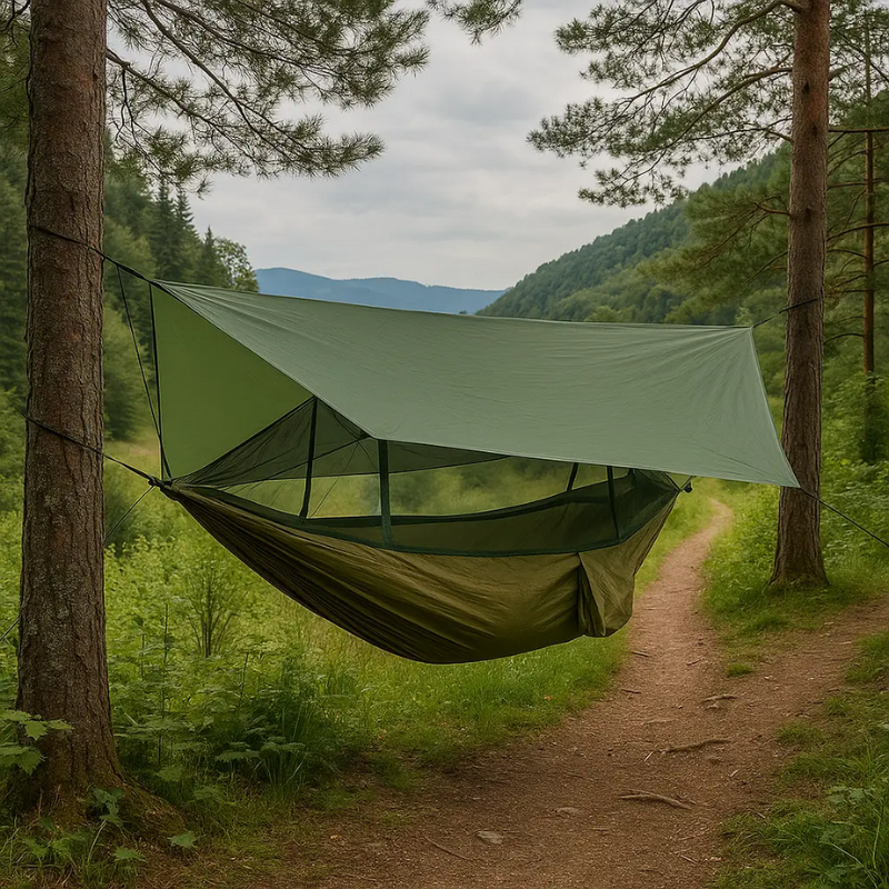 Гамак туристический с москитной сеткой и тентом нейлоновый 260x140 см Зеленый (2641844036)