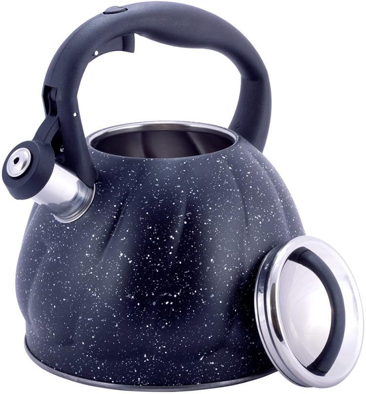 Чайник Kamille Whistling Kettle Marble з нержавіючої сталі зі свистком 3 л Чорний - фото 4 Чайник Kamille Whistling Kettle Marble з нержавіючої сталі зі свистком 3 л Чорний - фото 4