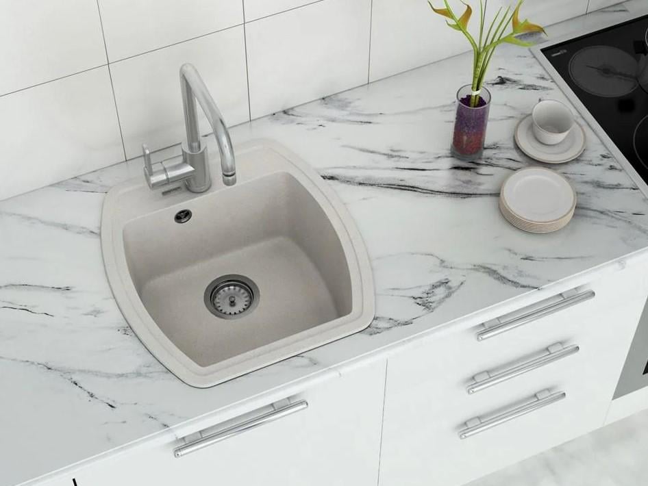 Мойка для кухни Diamant Elara гранитная со смесителем и сифоном Бежевый