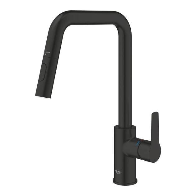 Змішувач для кухні з висувною лійкою Grohe Eurosmart New Чорний (306192430)