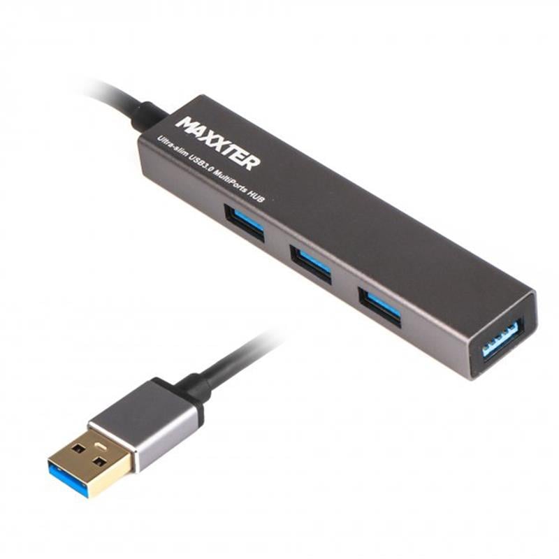 USB-хаб Maxxter HU3A-4P-02 4 порта USB-A 3.0 кабель 20 см Темно-серый (656158) USB-хаб Maxxter HU3A-4P-02 4 порта USB-A 3.0 кабель 20 см Темно-серый (656158)