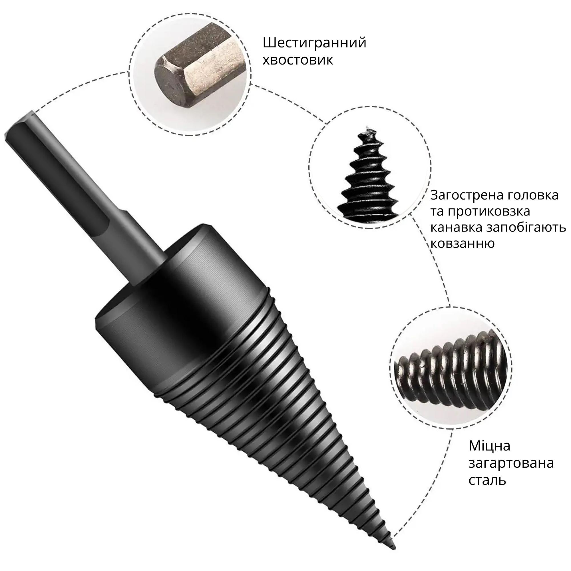 Свердло-дровокол конусне для розколювання колод 32 мм (32198) - фото 3