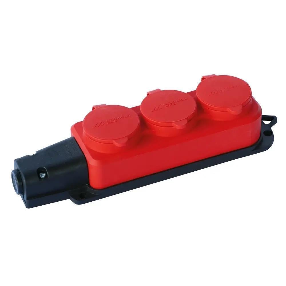 Колодка Mutlusan 3 гнізда з заземленням каучук IP44 16А Червоний (28688784)