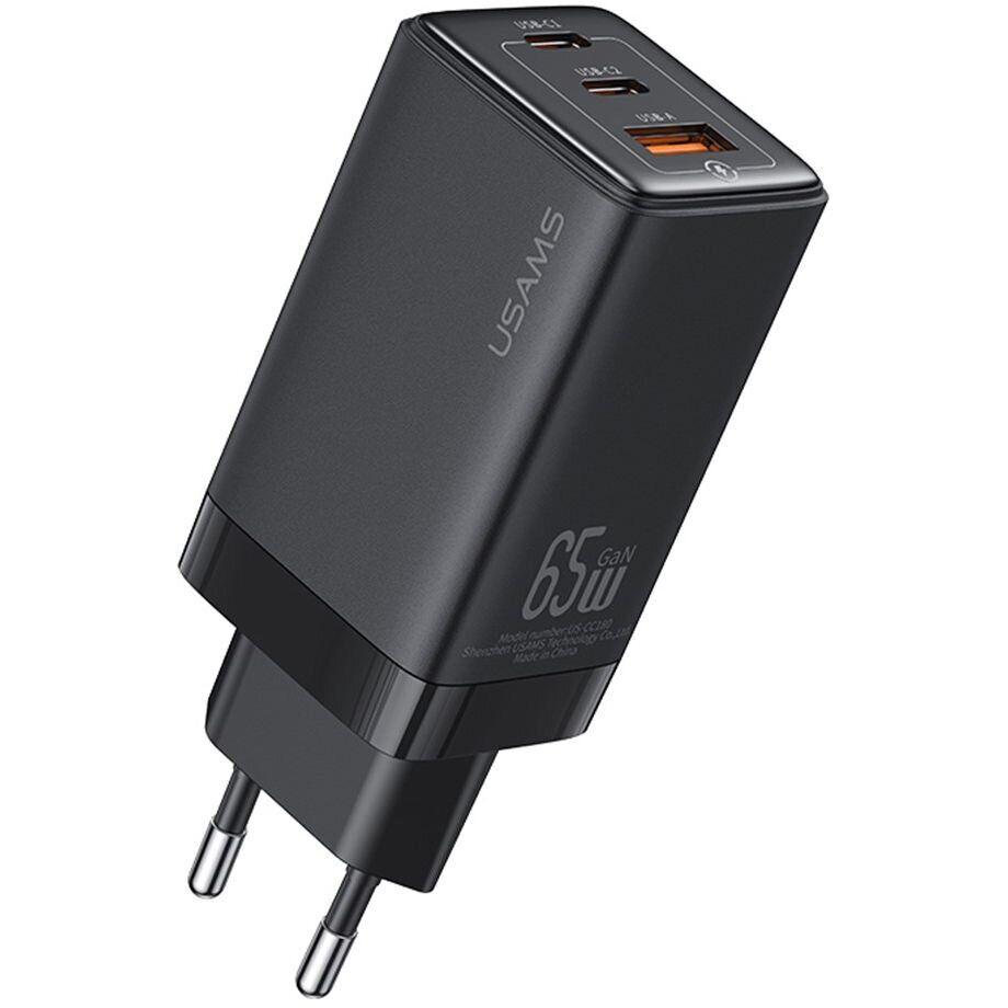 Зарядное устройство Usams US-CC180 65W ACC 3 Ports GaN Fast Charger EU Black (582219)