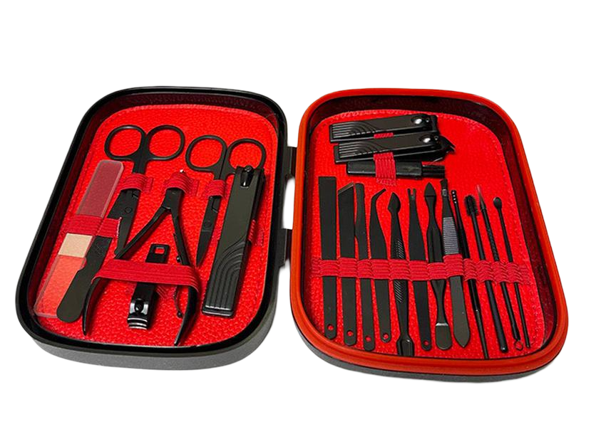 Набор маникюрный универсальный из нержавеющей стали в футляре 22 предмета Черный (29692)