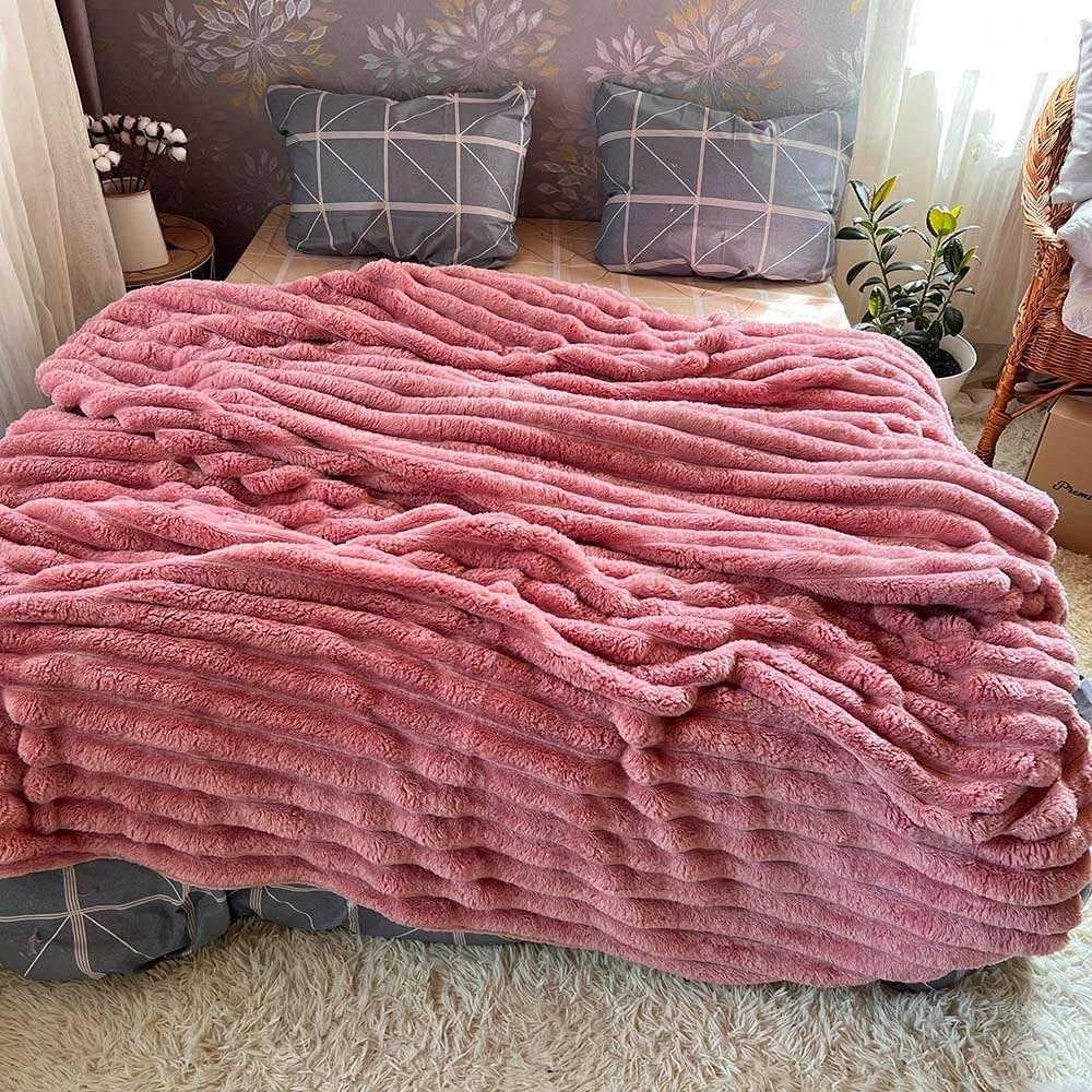 Плед широка смужка 200х230 см Рожевий (Д-Mpled003/2-07) - фото 1