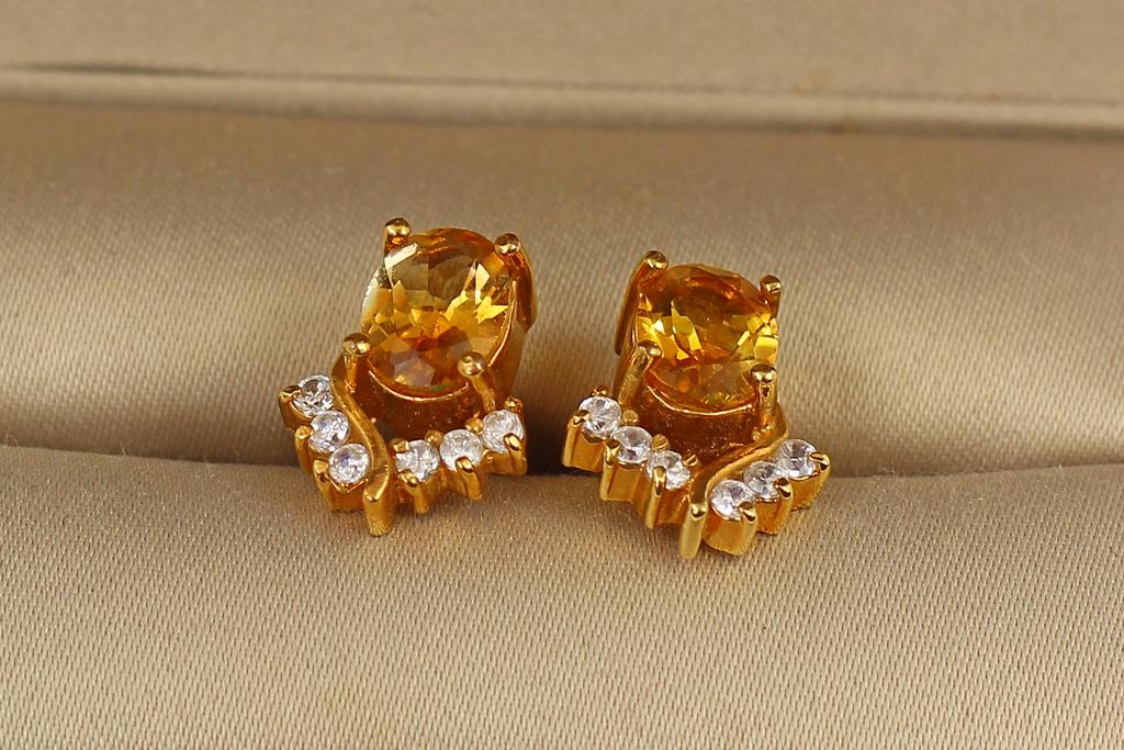 Серьги гвоздики чайка с цитрином 1,3 см Золотистый (30292558)