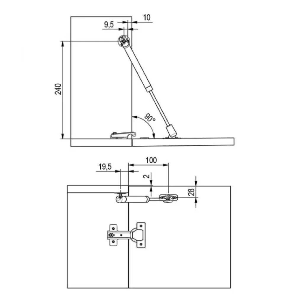 Меблевий GTV амортизатор газовий нижнього відкривання обмежувач барний 150N Сірий (PM1293) - фото 2 Меблевий GTV амортизатор газовий нижнього відкривання обмежувач барний 150N Сірий (PM1293) - фото 2