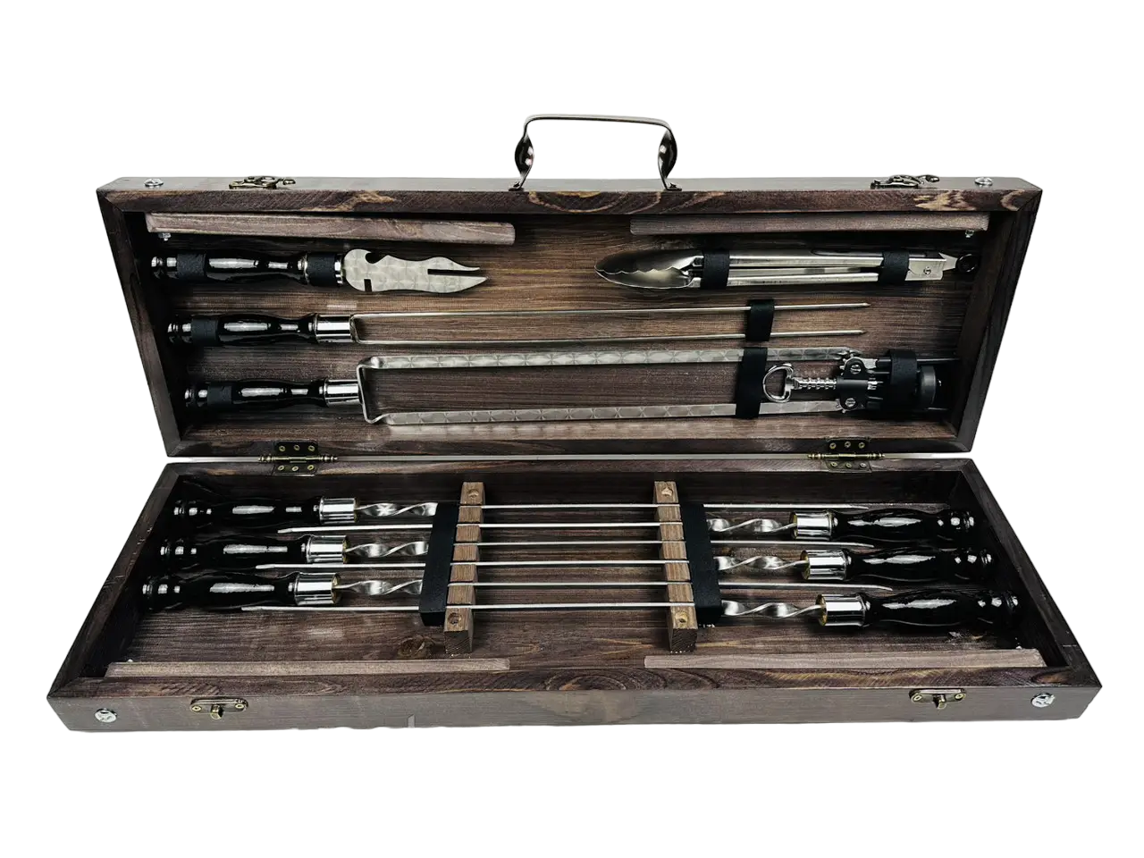 Набор шампуров в кейсе Пантера средний деревянный из нержавеющей стали (2-10-KS-7617)