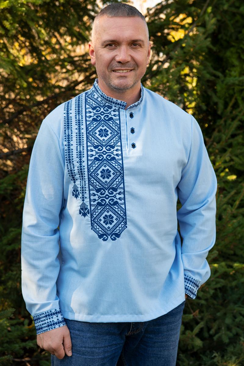 Вышиванка мужская с орнаментом на одну сторону натуральный лен 5XL (2424041715)