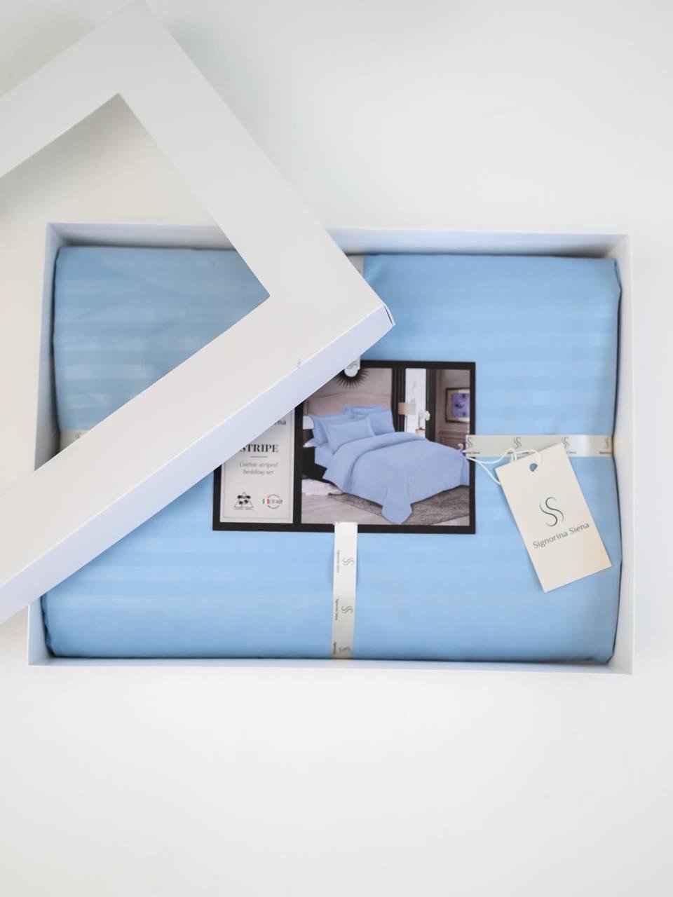 Комплект постільної білизни Signorina Siena зі страйп-сатину двоспальний 50х70 см/70х70 см Ніжно-блакитний (0014D) - фото 1