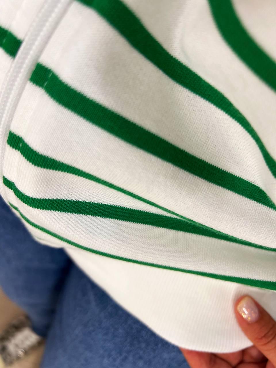 Толстовка жіноча PEPPER MINT 24-01 в смужку на блискавці з капюшоном OS Зелений (1371) - фото 3