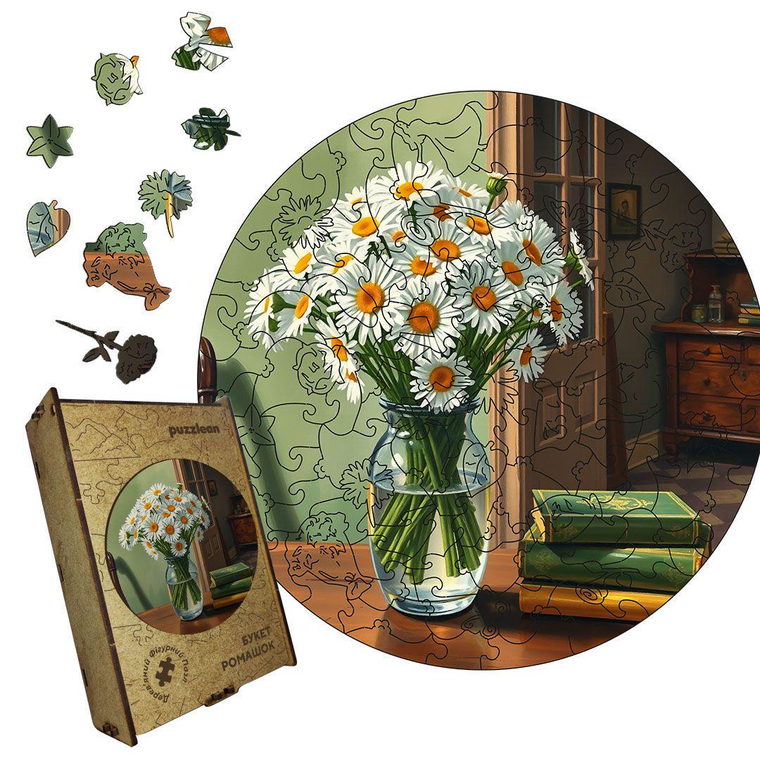 Пазл дерев'яний Букет Ромашок А4 дерев'яна коробка 100 ел. (puzzlean-0000047-DER-А4)