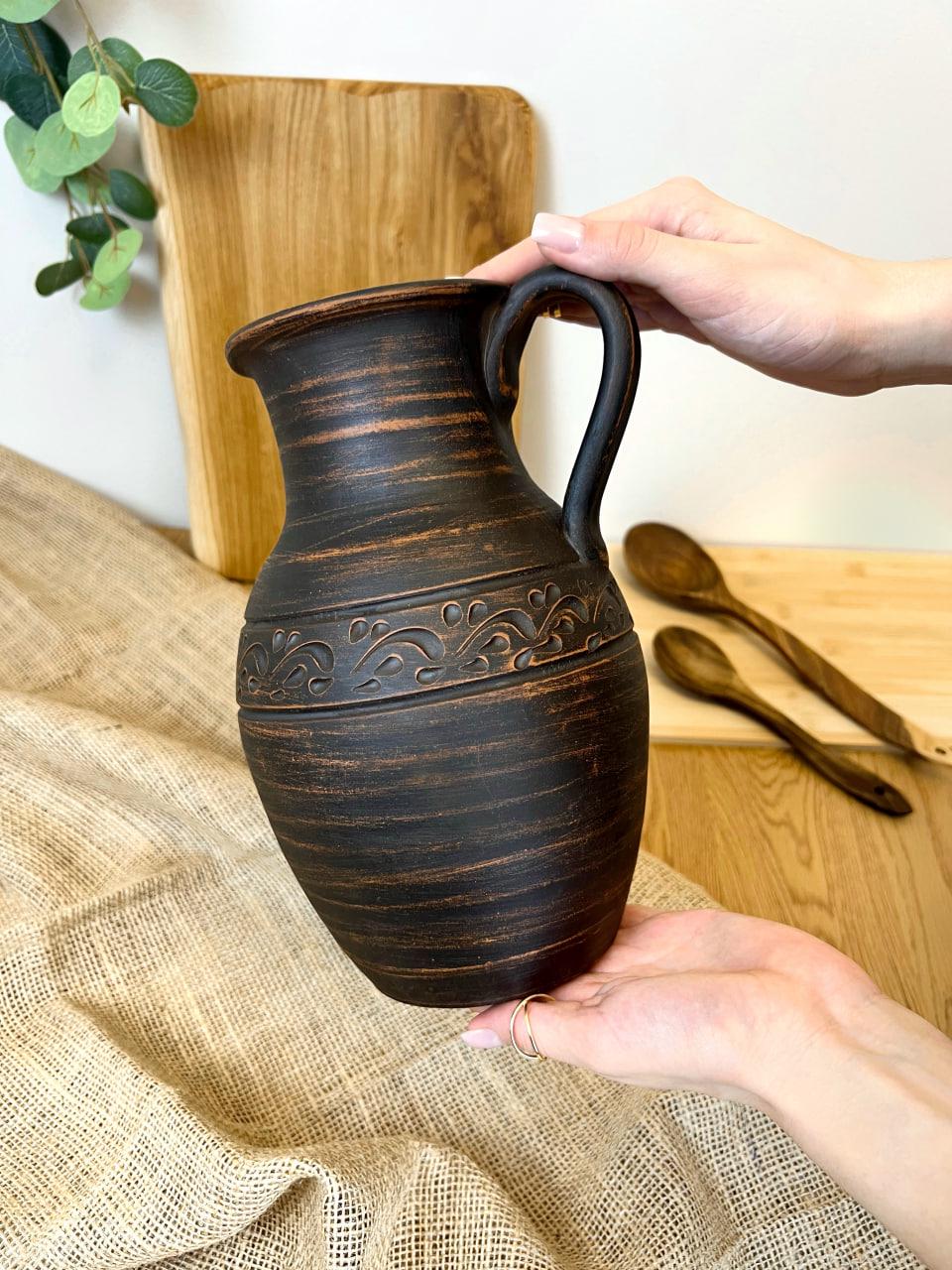 Кувшин керамический глиняный резной с ручкой декор 2 л (3000-37) - фото 6 Кувшин керамический глиняный резной с ручкой декор 2 л (3000-37) - фото 6