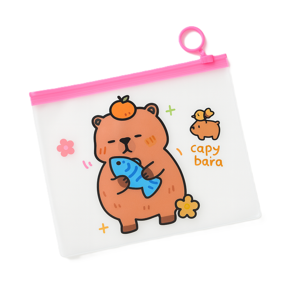 Папка-пенал з бігунком Капібара Capybara and blue fish А5 Різнокольоровий/Прозорий