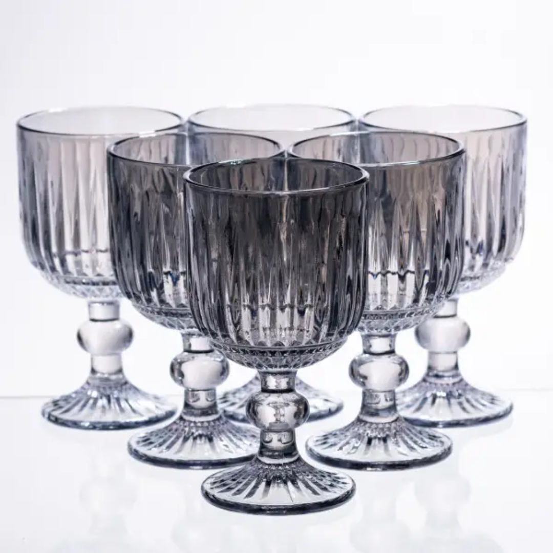 Набір келихів для вина на ніжці ребристі 6 штук по 220 мл Блакитний - фото 1 Набір келихів для вина на ніжці ребристі 6 штук по 220 мл Блакитний - фото 1