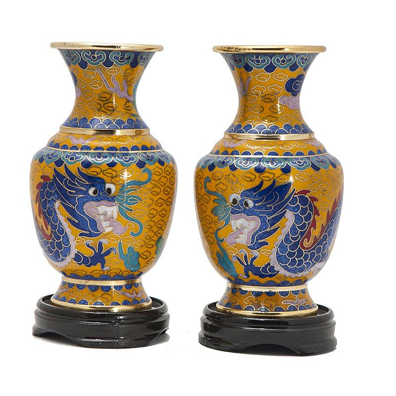 Набор ваз клуазоне Драконы 13х3 см -2 шт. Желтый (В4389)