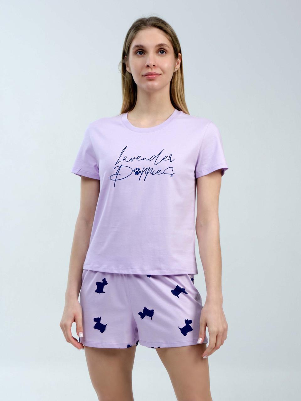 Піжама жіноча Roksana футболка/міні-шортики бавовняна з принтом L Бузковий (1759/12063)