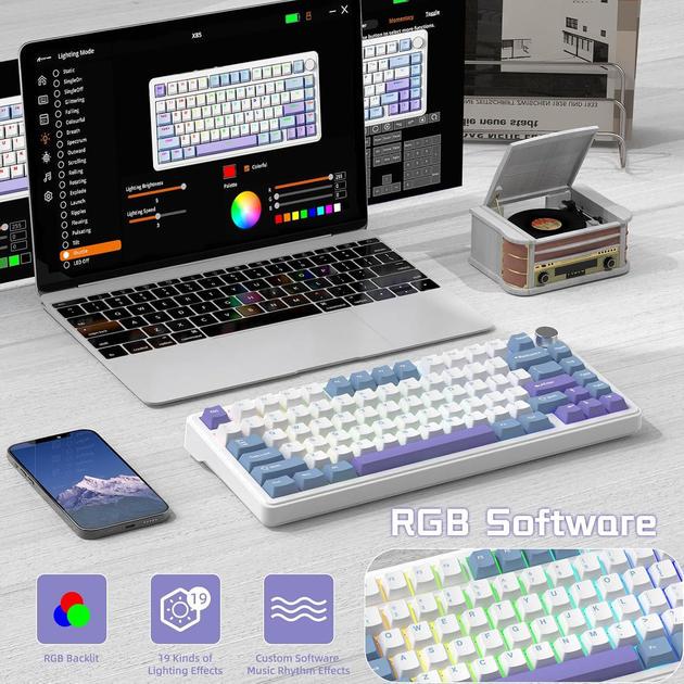 Клавіатура ігрова attack shark X85 HOT-SWAP бездротова/механічна/RGB-підсвічування Purple/White (28749743) - фото 6 Клавіатура ігрова attack shark X85 HOT-SWAP бездротова/механічна/RGB-підсвічування Purple/White (28749743) - фото 6