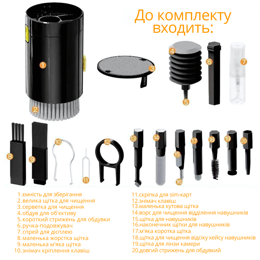 Набор для чистки гаджетов и аксессуаров 20в1 многофункциональний Черный - фото 6 Набор для чистки гаджетов и аксессуаров 20в1 многофункциональний Черный - фото 6