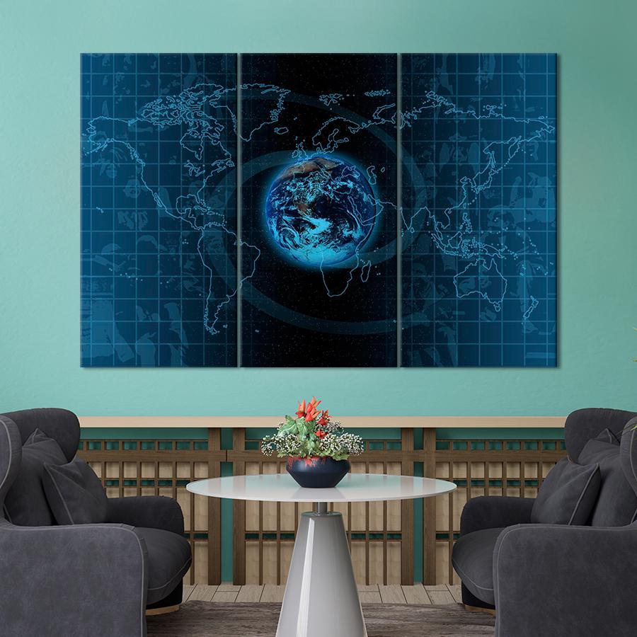 Картина карта Планета Земля и цифровая карта мира 128x81 см (A1322-3)