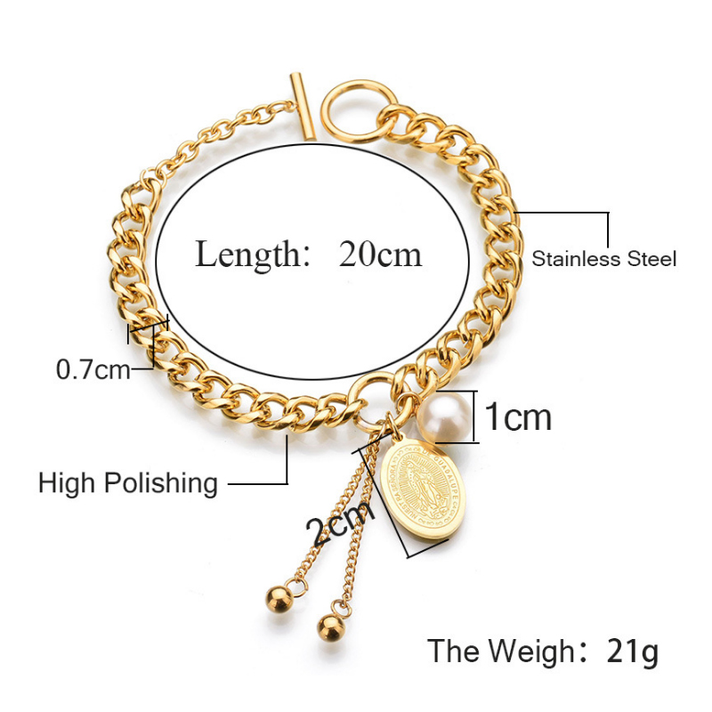 Браслет с образом Девы Марии и жемчугом JUVO Золотой/Белый (aed3146b) - фото 2